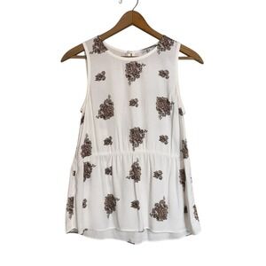Madewell Paisley Print‎ Sleeveless Tank Top White Blouse Peplum Casual Comfy